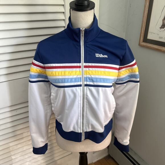 WILSON X FOREVER 21 Jacket Womens Medium Rainbow Stripe Track Athleisure Preppy - Picture 1 of 9